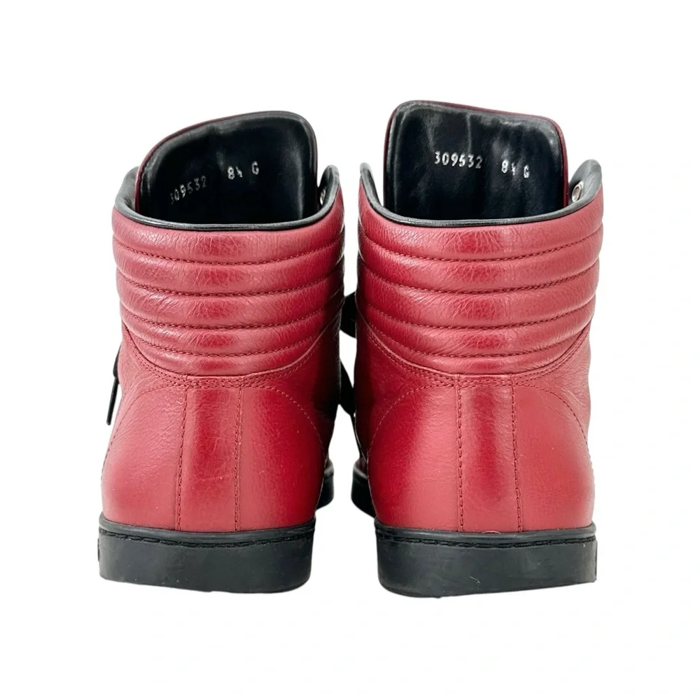 GUCCI Viaggio GG Red & Black Men's Leather High Top Lace Up Sneakers sz 8.5